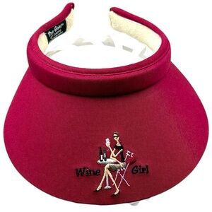 Wine‎ Girl Red Visor Hat Adjustable Embroidered Novelty Vacation Golf Cap